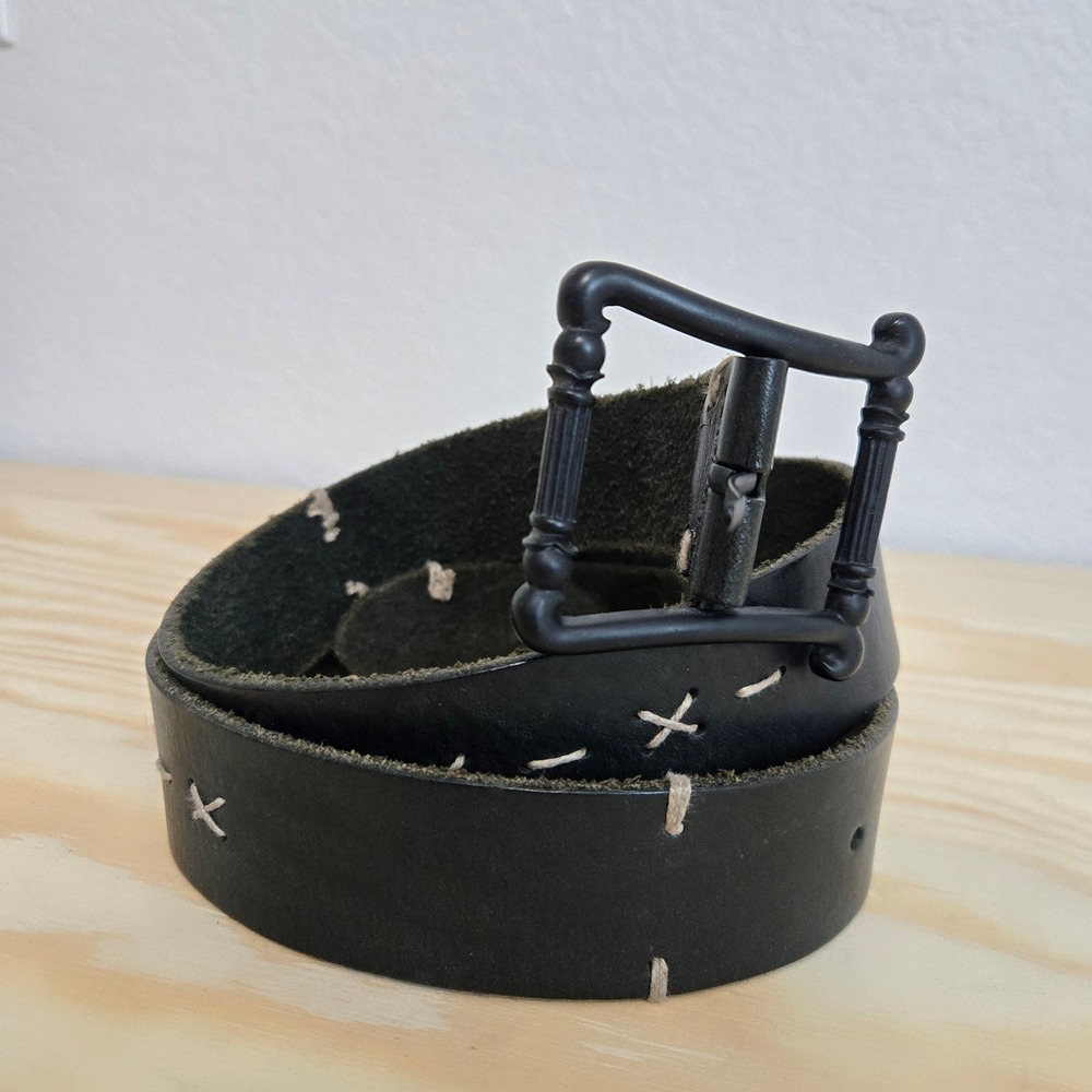 Sugarcrane Genuine Leather Belt Black Metal Buckle Decorative Stitching Mens L
